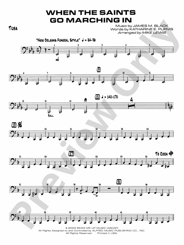 When the Saints Go Marching In Tuba Tuba Part Digital Sheet Music Download