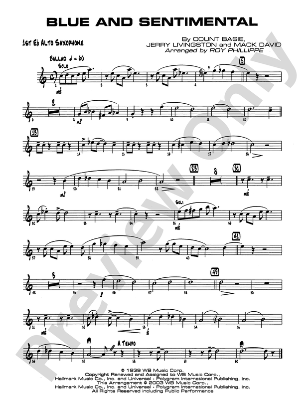 Blue and Sentimental: E-flat Alto Saxophone: E-flat Alto Saxophone Part - Digital  Sheet Music Download