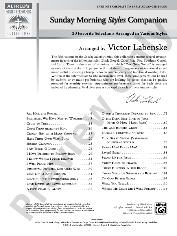 Sunday Morning Styles Companion: 30 Favorite Selections Arranged in Various Styles
