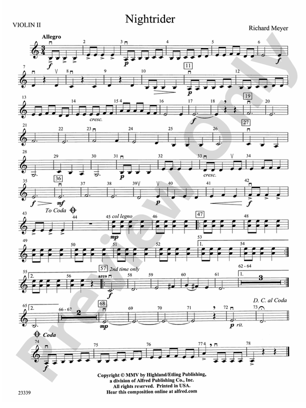 Nightrider: 2nd Violin: 2nd Violin Part - Digital Sheet Music Download
