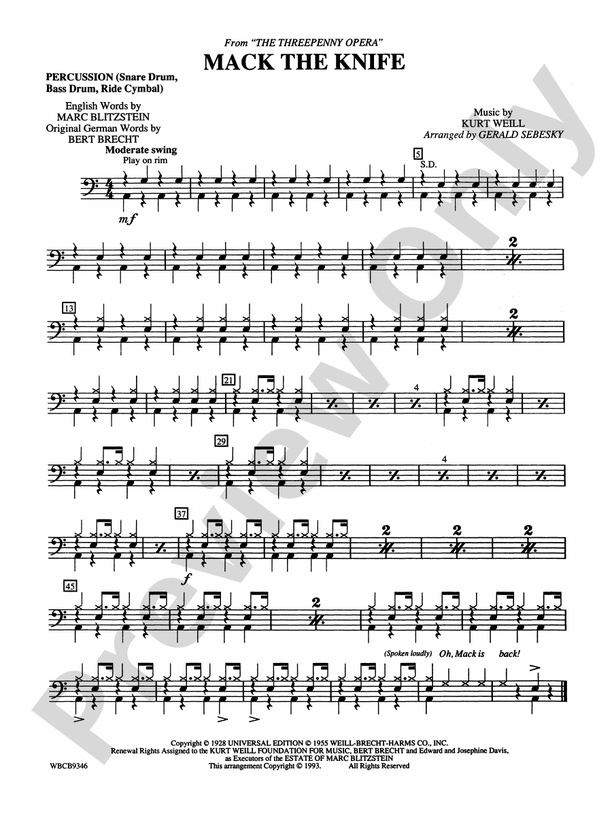 Mack the Knife (from The Threepenny Opera) 1st Percussion 1st