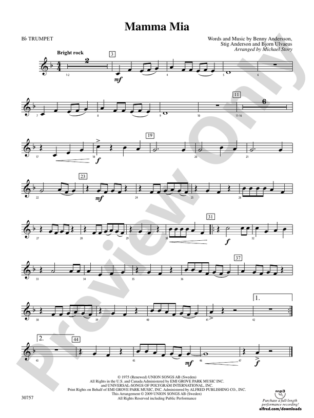 Mamma Mia: 1st B-flat Trumpet: 1st B-flat Trumpet Part - Digital Sheet ...