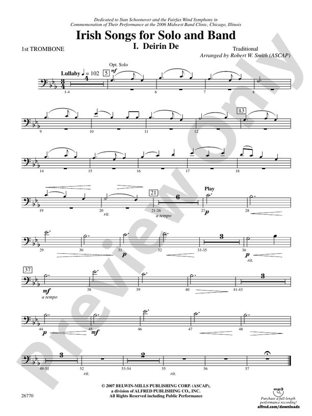 Irish Songs 1st Trombone 1st Trombone Part Digital Sheet Music Download