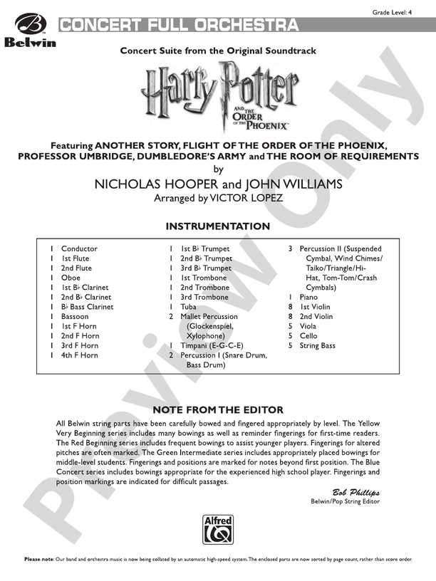 Harry Potter and the Order of the Phoenix, Concert Suite from: Score