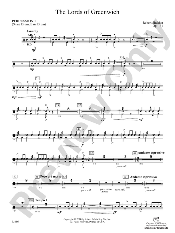 The Lords of Greenwich 1st Percussion 1st Percussion Part Digital