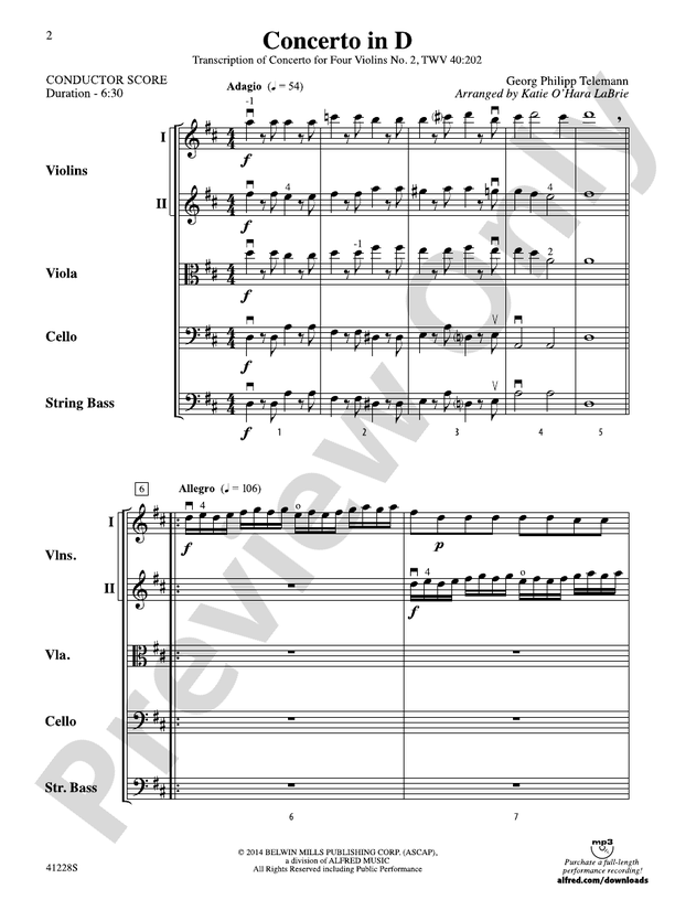Concerto in D: Score