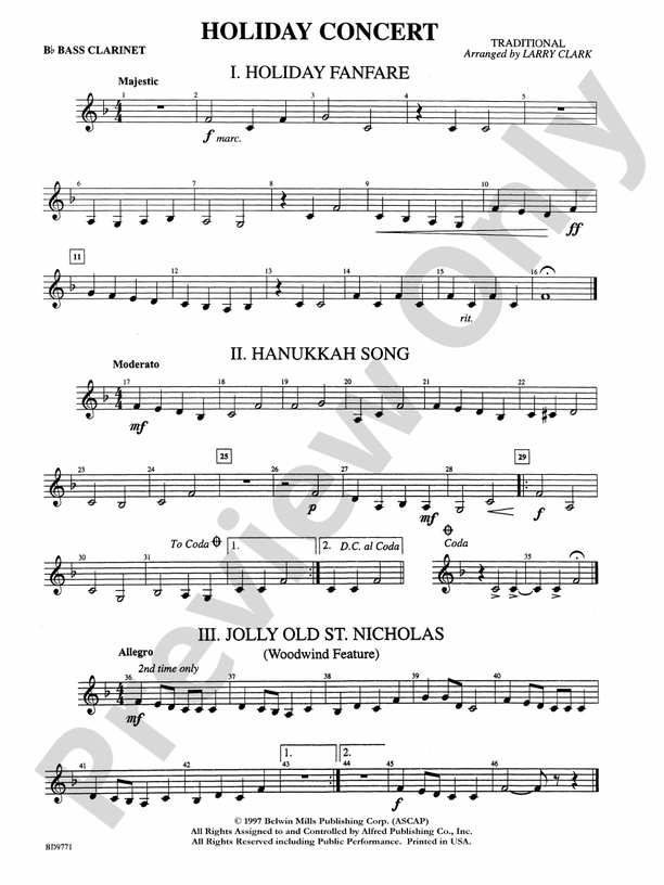Holiday Concert: B-flat Bass Clarinet: B-flat Bass Clarinet Part ...