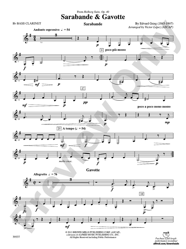 Sarabande & Gavotte (from the Holberg Suite, Op. 40) Bflat Bass Bflat Bass