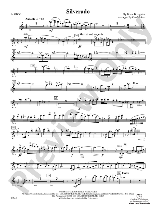 Silverado Oboe Oboe Part Digital Sheet Music Download