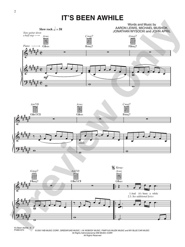 It's Been Awhile: Piano/Vocal/Chords: Staind - Digital Sheet Music Download