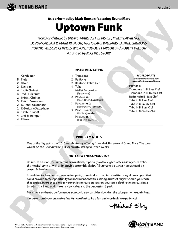 Uptown Funk Score Concert Band Score Digital Sheet Music Download