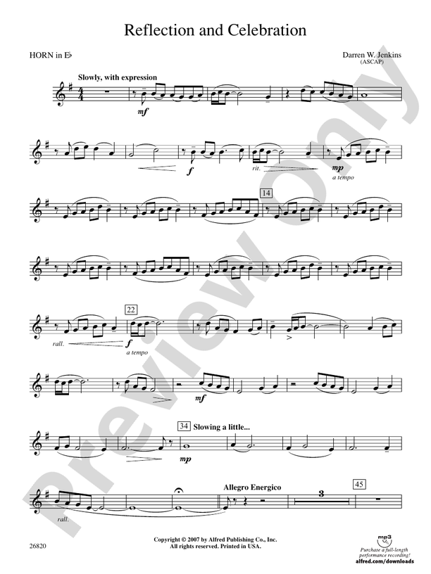Reflection and Celebration (wp) 1st Horn in Eflat (wp) 1st Horn in E