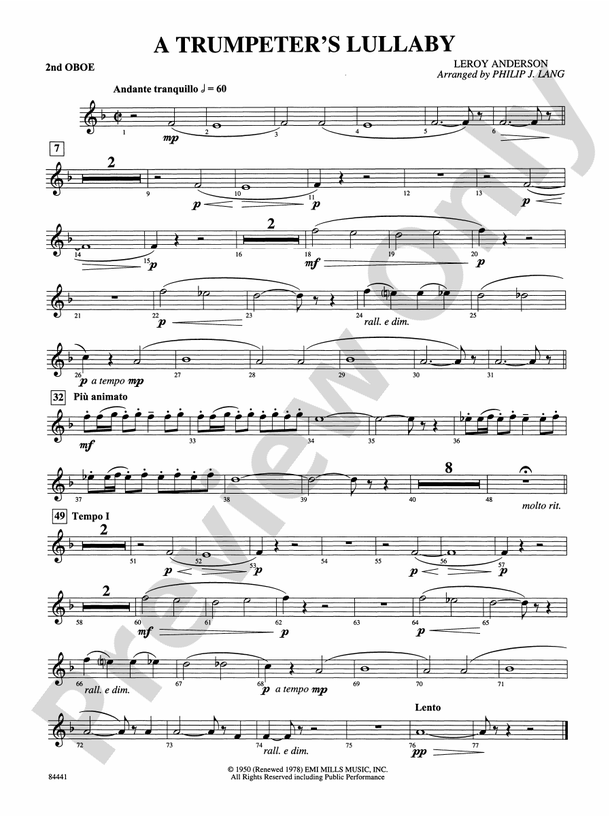 Trumpeter's Lullaby (with Trumpet Solo) 2nd Oboe 2nd Oboe Part