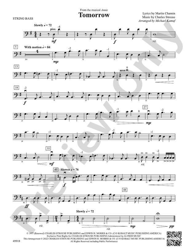 Tomorrow String Bass String Bass Part Digital Sheet Music Download