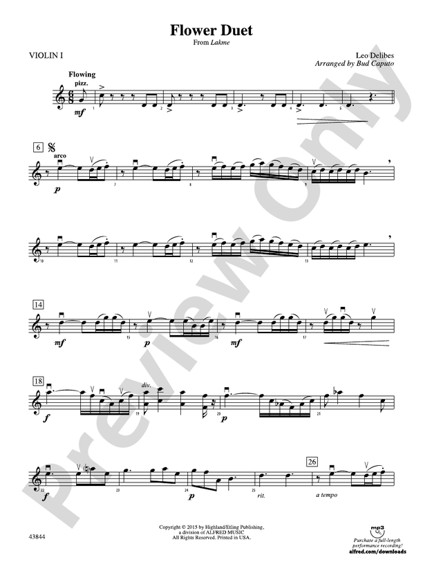 Flower Duet 1st Violin 1st Violin Part Digital Sheet Music Download