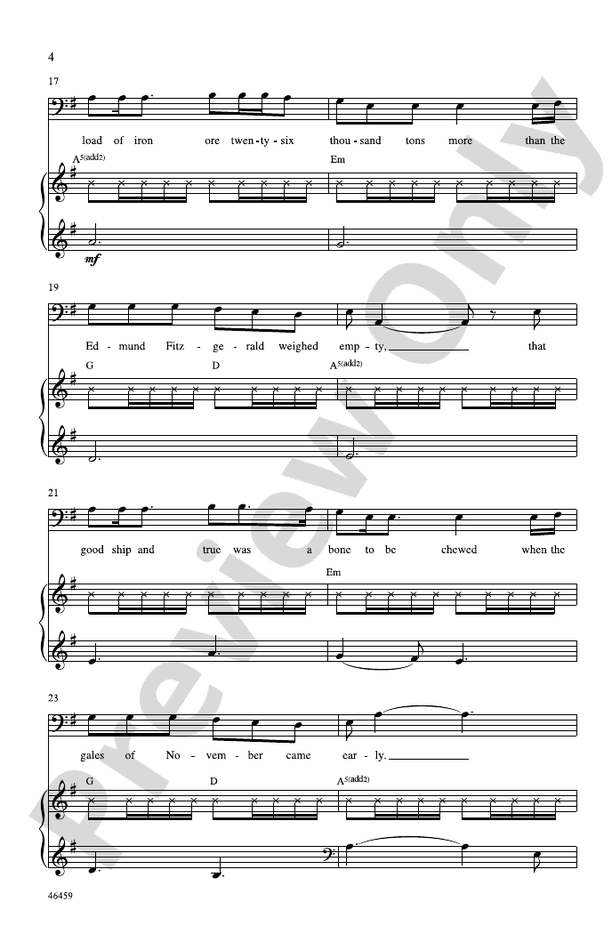 The Wreck of the Edmund Fitzgerald TTBB Choral Octavo Gordon