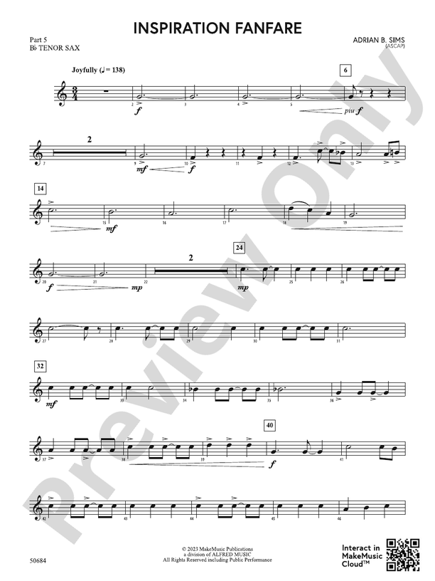 Inspiration Fanfare Part 5 Bflat Tenor Sax Part 5 Bflat Tenor