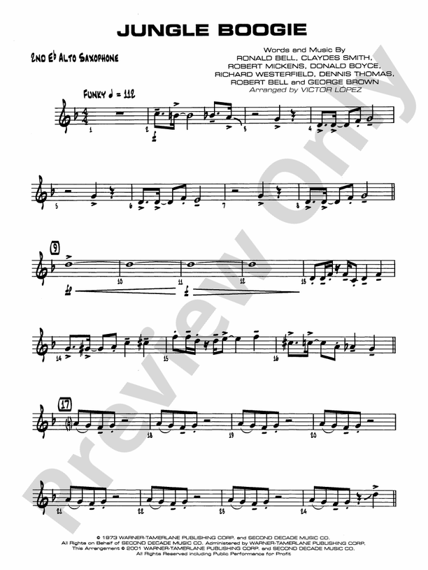 Jungle Boogie: 2nd E-flat Alto Saxophone: 2nd E-flat Alto Saxophone Part -  Digital Sheet Music Download