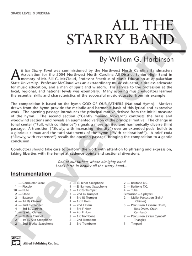 All The Starry Band: Concert Band Conductor Score & Parts: William G ...