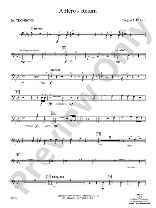 A Hero's Return 2nd Trombone 2nd Trombone Part Digital Sheet Music