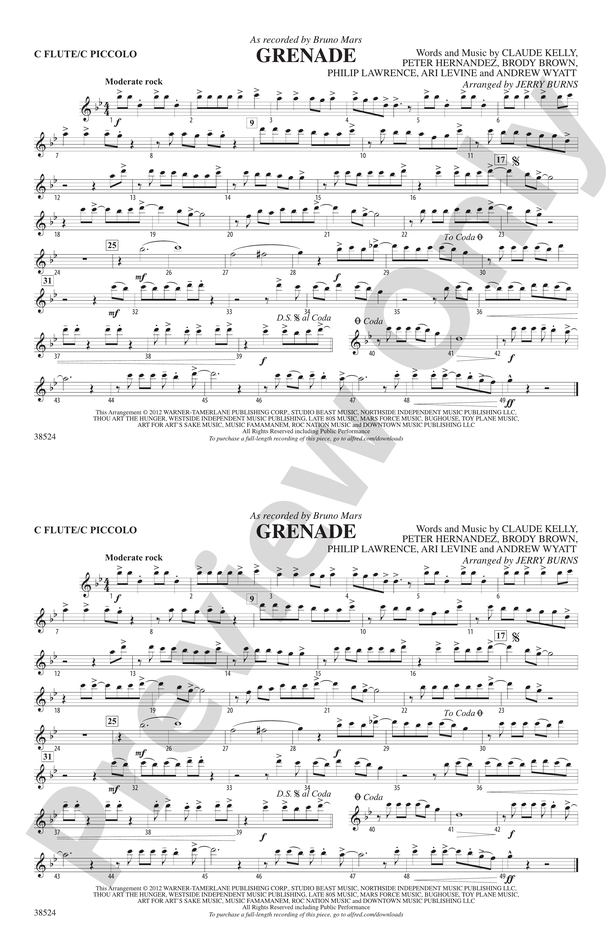 clarinet sheet music for grenade