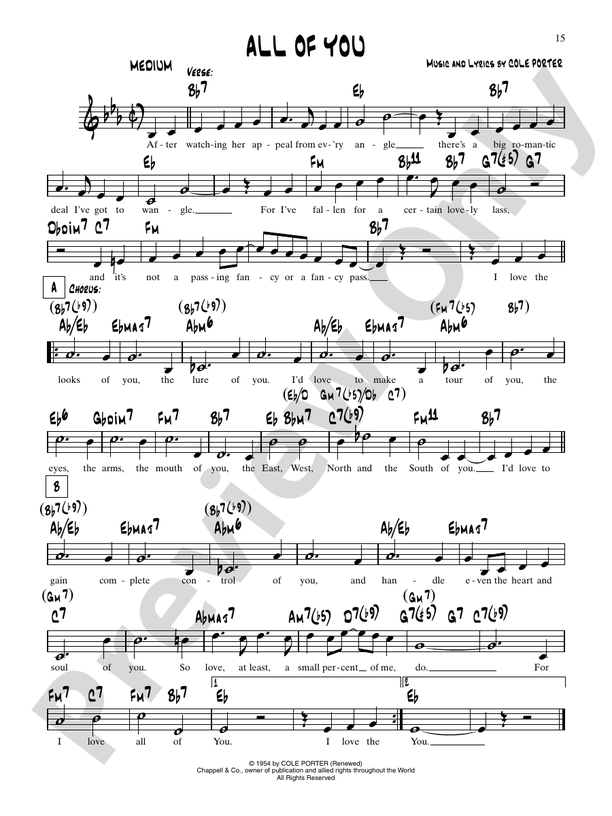movimiento Tareas del hogar engañar All Of You: Piano/Vocal/Chords: Cole Porter - Digital Sheet Music Download