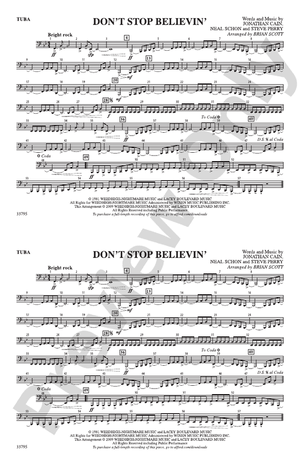 Don't Stop Believin': Tuba: Tuba Part - Digital Sheet Music Download