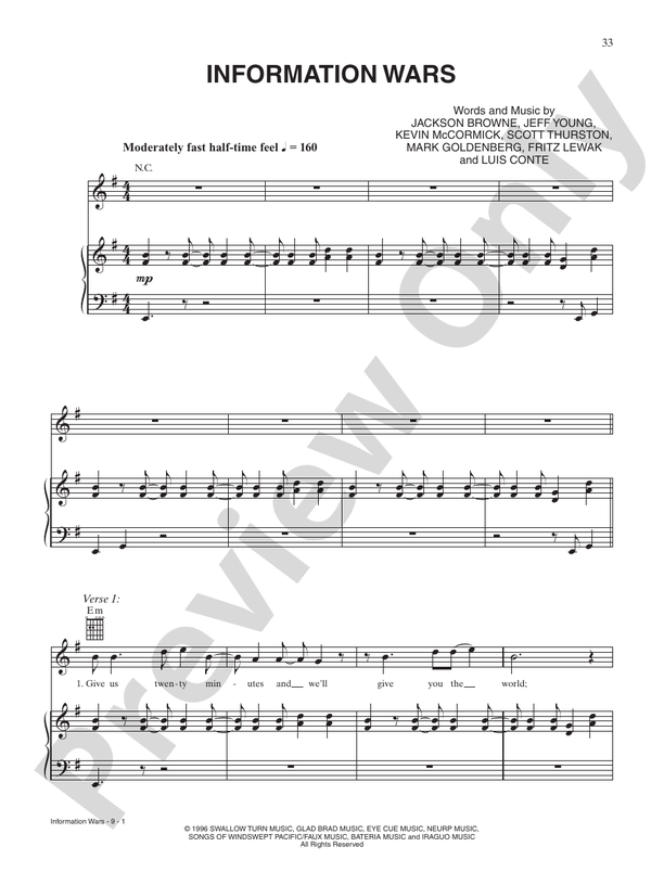 Information Wars Piano Vocal Chords Jackson Browne Digital Sheet
