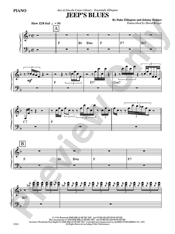 Jeep's Blues: Piano Accompaniment