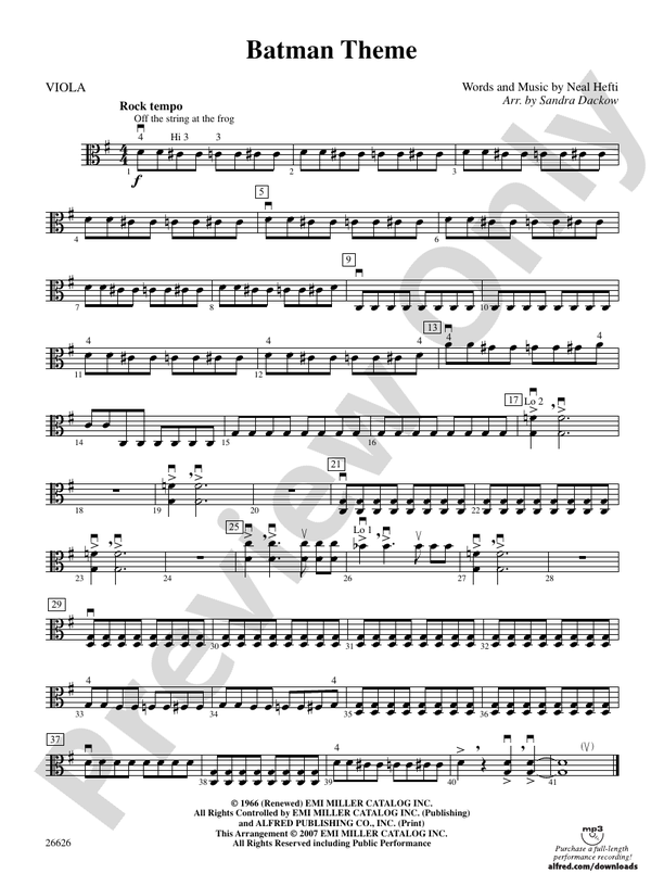 Batman Theme: Viola: Viola Part - Digital Sheet Music Download
