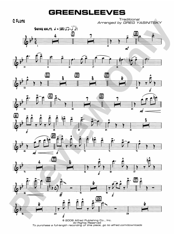Greensleeves Flute Flute Part Digital Sheet Music Download