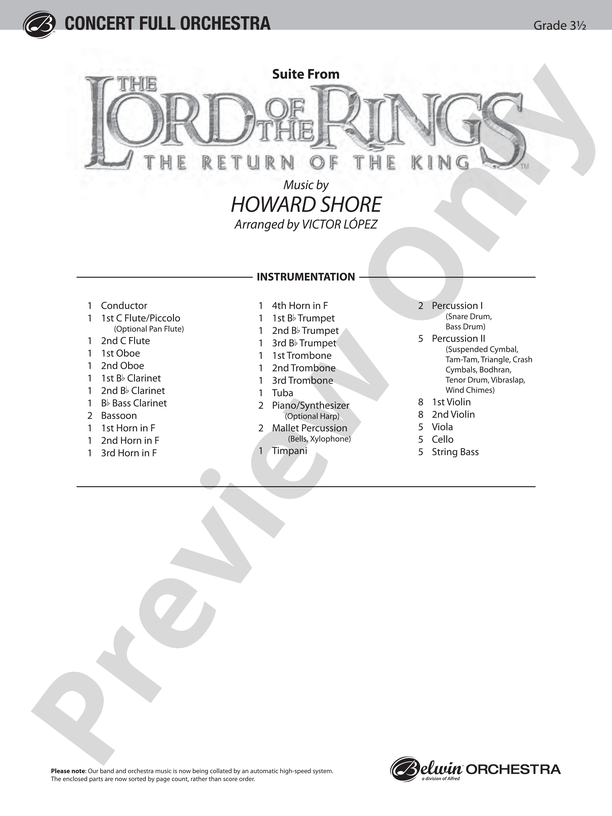 The Lord of the Rings: The Return of the King, Suite from: Score