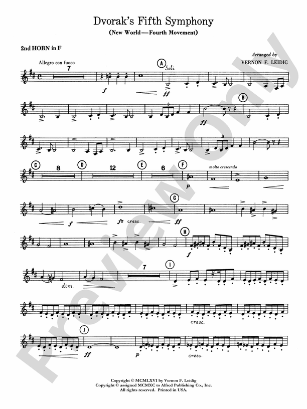 Dvorák's 5th Symphony ("New World," 4th Movement) 2nd F Horn 2nd F