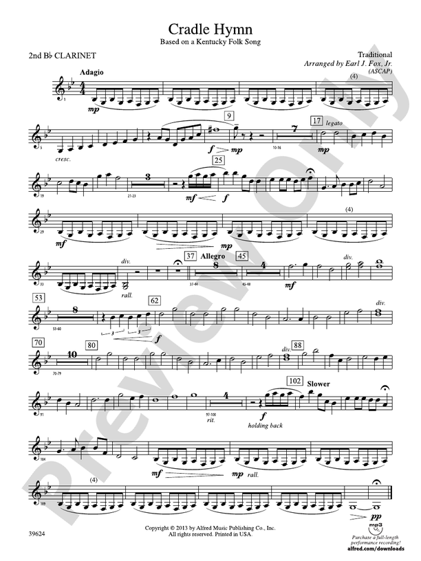 Cradle Hymn: 2nd B-flat Clarinet: 2nd B-flat Clarinet Part - Digital ...