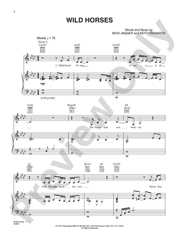 Wild Horses: Piano/Vocal/Chords: Susan Boyle - Digital Sheet Music Download
