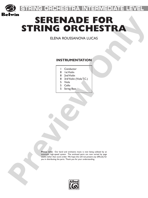 Serenade for String Orchestra String Orchestra Conductor Score & Parts Elena Roussanova Lucas