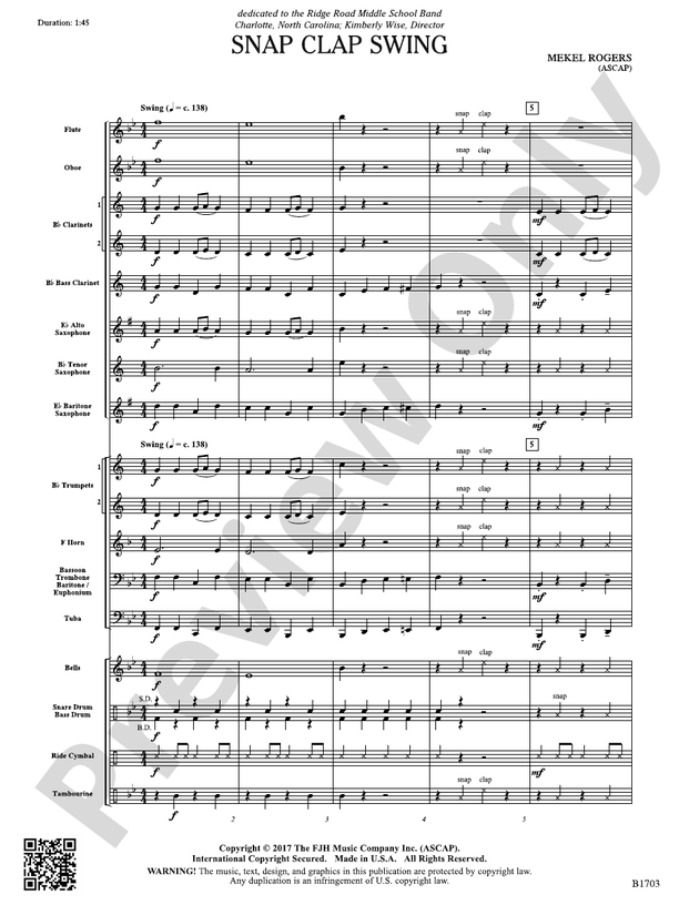 Snap Clap Swing Score Mekel Rogers Digital Sheet Music Download