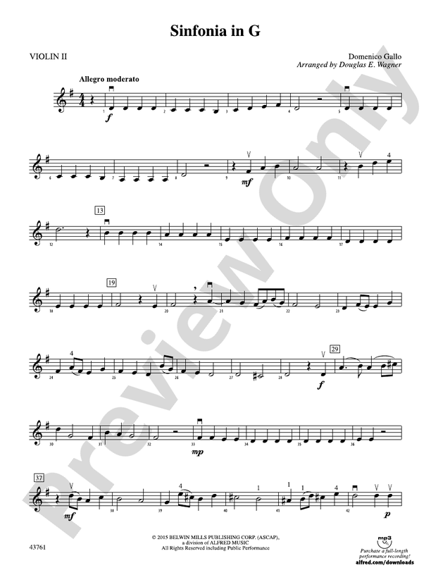 Sinfonia in G 2nd Violin 2nd Violin Part Digital Sheet Music Download