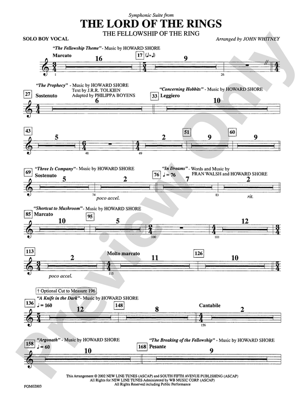 The Lord Of The Rings The Fellowship Of The Ring Symphonic Suite From Vocals Vocals Part 