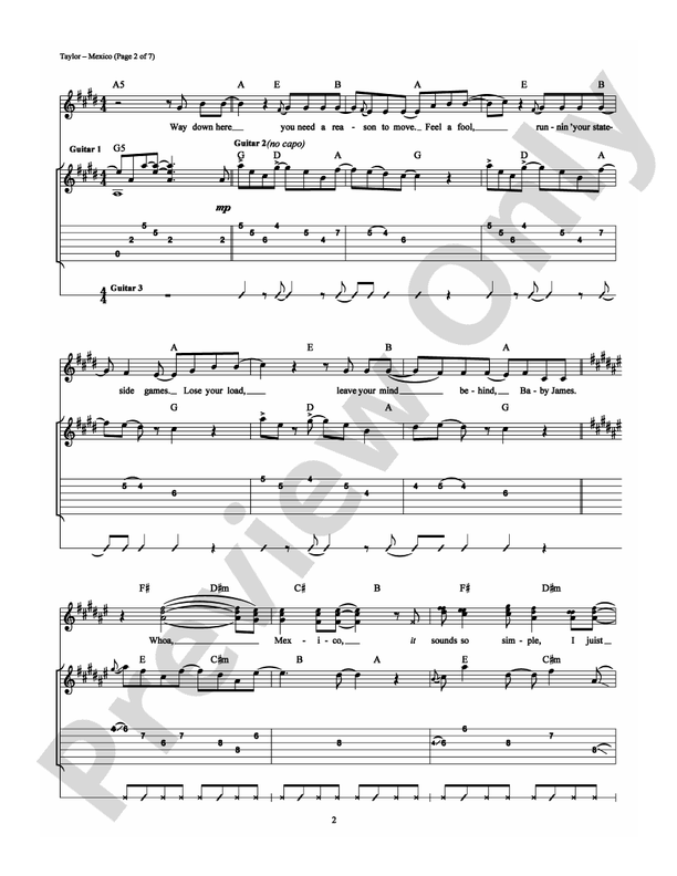 Mexico: Guitar TAB: James Taylor - Digital Sheet Music Download