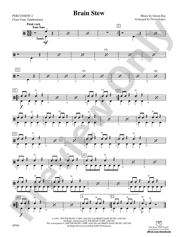Brain Stew: 2nd Percussion: 2nd Percussion Part - Digital Sheet Music Download