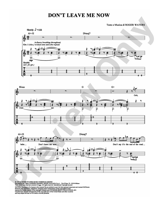 Don't Leave Me Now: Guitar TAB: Pink Floyd - Digital Sheet Music Download