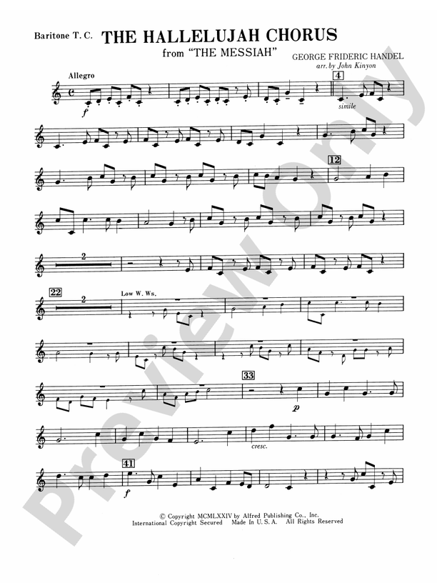 Hallelujah Chorus Baritone T.C. Baritone T.C. Part Digital Sheet