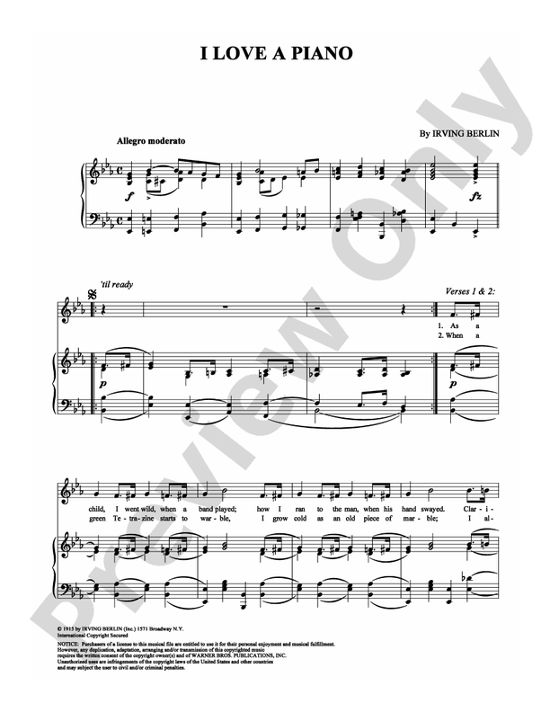 I Love a Piano: Piano/Vocal/Chords: Irving Berlin - Digital Sheet Music ...