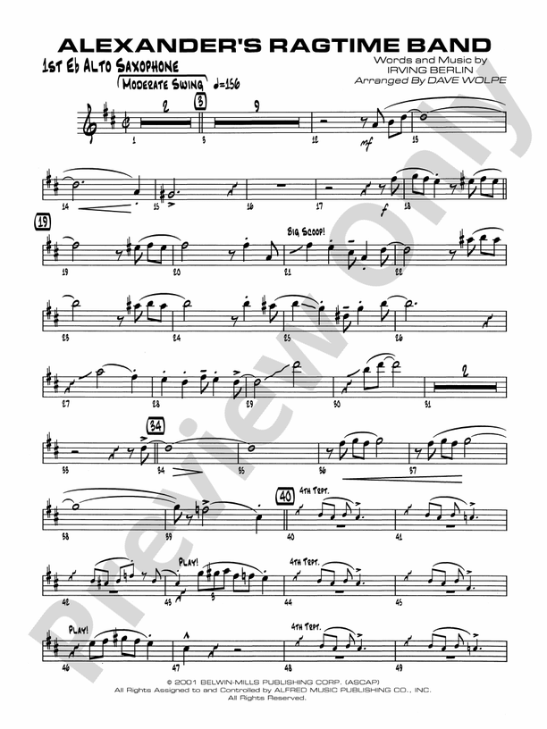 Alexander's Ragtime Band: E-flat Alto Saxophone