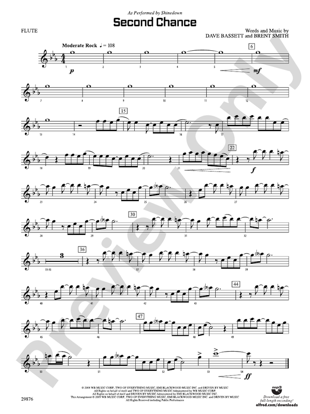 Second Chance: Flute: Flute Part - Digital Sheet Music Download