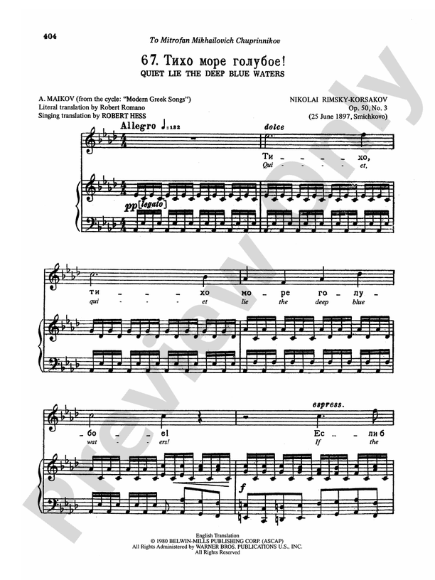 RimskyKorsakov Songs, Volume VI (Russian/English) 67. Quiet Lie the
