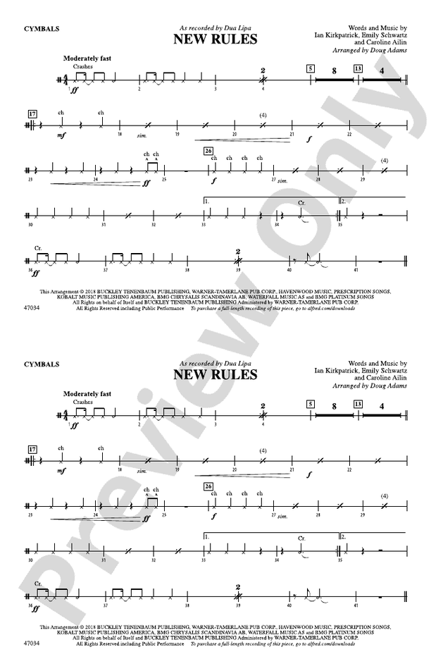 New Rules Cymbals Cymbals Part Digital Sheet Music Download
