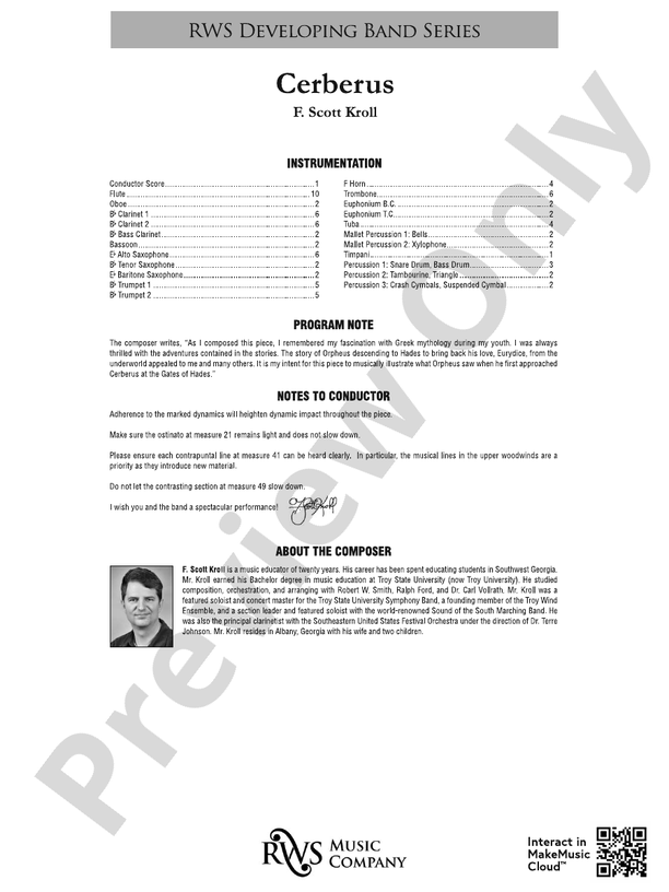 Cerberus: Concert Band Conductor Score & Parts: F. Scott Kroll ...