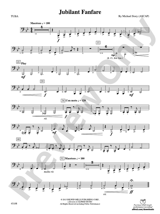 Jubilant Fanfare: Tuba: Tuba Part - Digital Sheet Music Download
